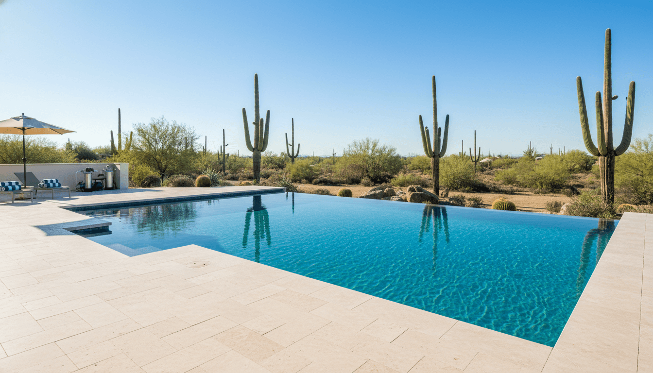 Luxury Arizona swimming pool with desert landscape